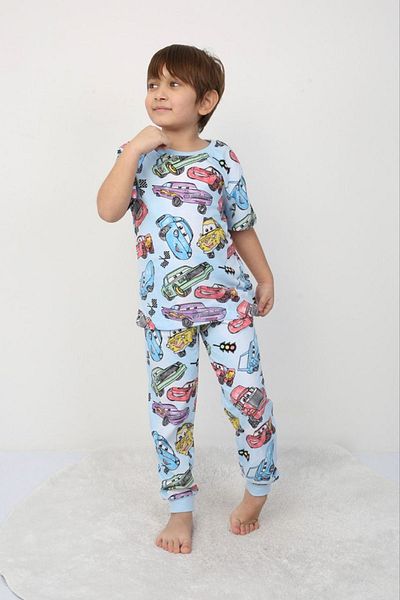 Yağmur Giyim Set băieți din bumbac cu model mașină albastră 3-8 ani 41315-M