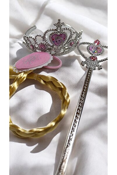 SHOPNEST Elsa Karlar Ülkesi Frozen Örgü Saç, Taç, Asa Seti