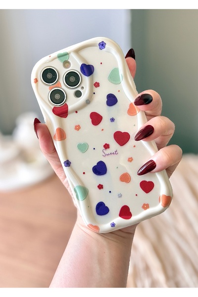 MİRAZ TASARIM Iphone 14 promax colorful heart cream color case