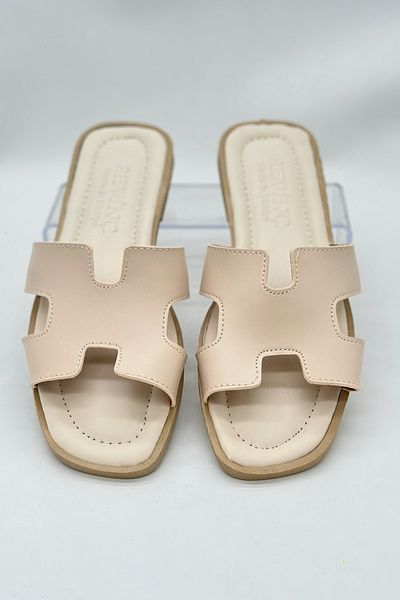 SWORD Summer Slippers - H Pattern Flat Faux Leather Women's Summer Slippers - Casual Slippers