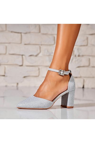 Joana Pantofi dama cu toc Argintii din Glitter Surie