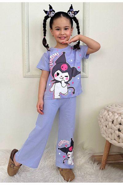 Yağmur Giyim Kuromi Patterned Lilac Wide Leg Girl's Suit 3-10 Years 7618-L