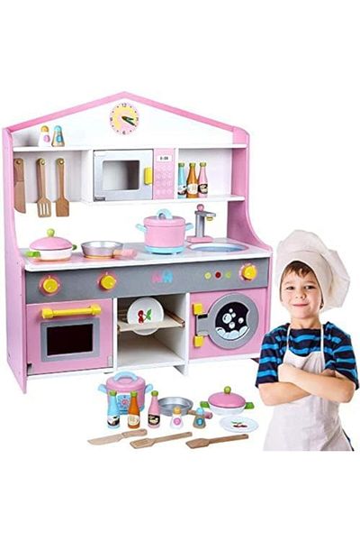 semo Wooden Kitchen Playset, Pretend Cooking Toy with Japanese-style Washer, Ideal Role Play Toy for Chil