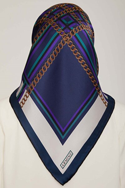 Armine İpek Eşarp Nostalji 8845DS-52 Геометричний візерунок PETROL MAVİSİ