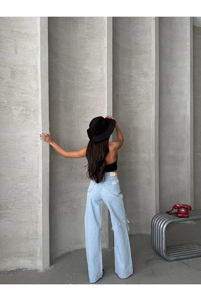 DENİKK Trend Design special Pantaloni Palazzo cu picior lat, blugi largi, denim, cu detaliu rupt