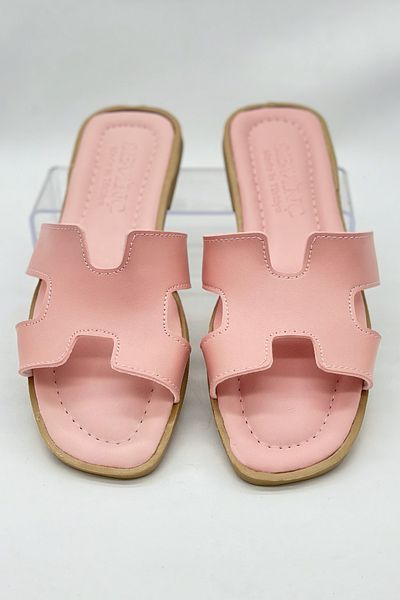 SWORD Καλοκαιρινές Παντόφλες - H Pattern Flat Faux Leather Γυναικείες καλοκαιρινές παντόφλες - Casual παντόφλες
