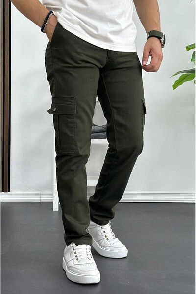 Denim Ανδρική πλαϊνή τσέπη Cargo Pantolon με μαύρο κουμπί και διαμόρφωση