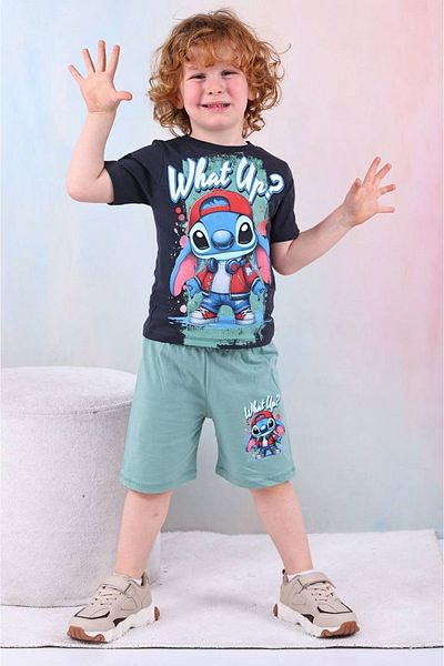 Yağmur Giyim Boy's Suit with Green Patterned Shorts Pjkskt 7528-Y
