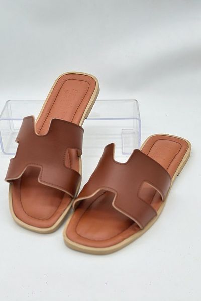 SWORD Καλοκαιρινές Παντόφλες - H Pattern Flat Faux Leather Γυναικείες καλοκαιρινές παντόφλες - Casual παντόφλες