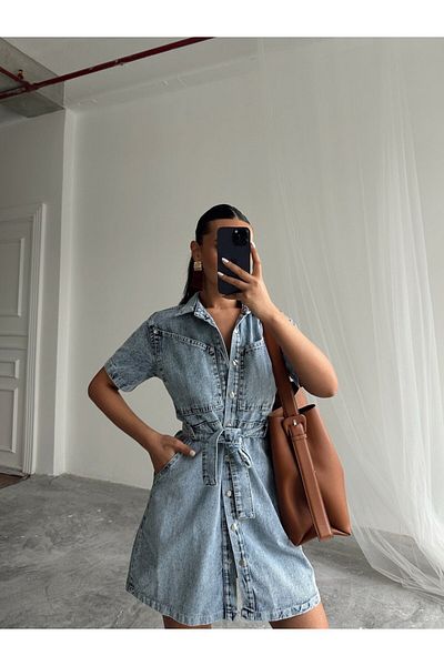 mydukkan.co Mini rochie din denim cu detaliu de buzunar