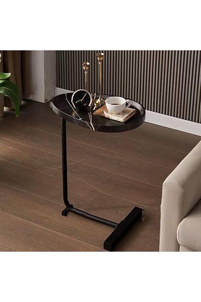 Generica Multi-purpose side table, black marble wood with black metal frame, 30 x 45 x 60 cm