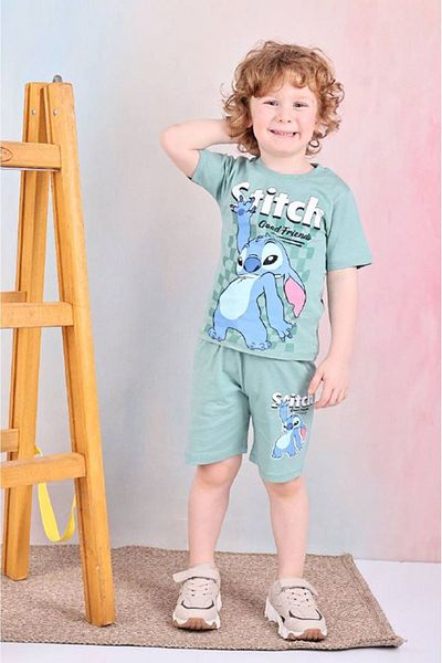 Yağmur Giyim Pjkskt Stitch Patterned Green Shorts Boy's Short Sleeve Suit 7563-Y