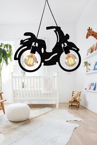 Nurnivus Motor Bicycle Scooter Chandelier Nostalgia Wooden Pendant Lamp Modern Rustic Decorative Lamp Young Children's Room