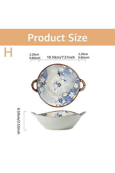 Choice 7.5 inch Style H Japanese Household Noodle Bowl 7.5inch Ceramic Soup Bowl With Handle Salad Pasta Bo