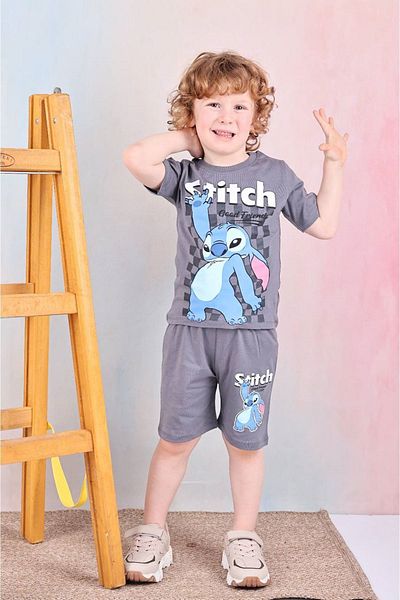 Yağmur Giyim Pjkskt Stitch Pattern Smoked Shorts Boy's Short Sleeve Suit 7563-F