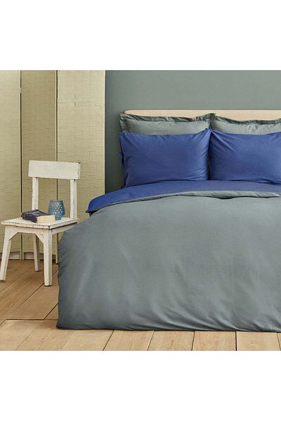 Karaca Home Basic Grau Indigo Wendbares Doppelbett Bettw sche Set