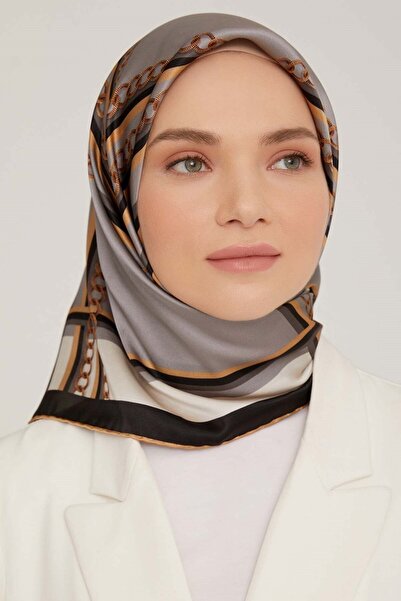 Armine وشاح حرير حنين سورة 8845DS-03 نمط هندسي، ألوان ذهبية وفلكية