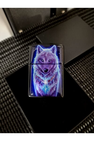 WERWOLF BENZİNLİ KUTULU ÇAKMAK MAVİ KURT DESENLİ