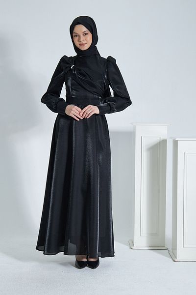 Azeem Mango Glitter Satin Hijab Evening Dress, Graduation, Engagement, Wedding, Promise Dress