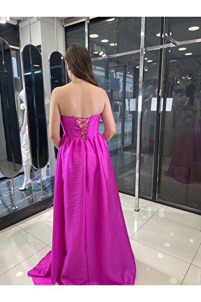 fevzuss Straplez Gül Detalı Uzun Abiye