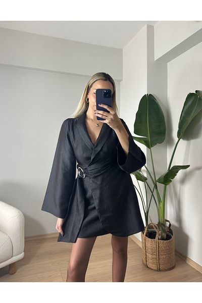 LifeisFashion Lifeisfashion Double Breasted Lapel Buckle Blazer Dress