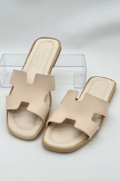 SWORD Summer Slippers - H Pattern Flat Faux Leather Women's Summer Slippers - Casual Slippers
