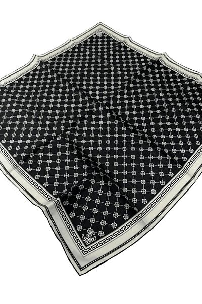 Levidor Μεταξωτό μαντήλι Twill LD457 Monogram Μαύρο - Κρέμα
