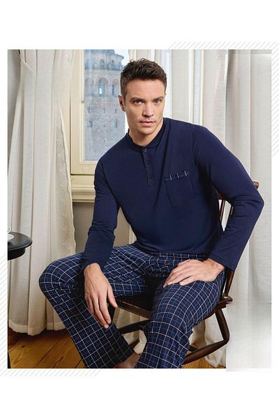 Pijamoni Men's Button Collar Long Sleeve Seasonal Pajama Set 6800/12 - 1 Piece