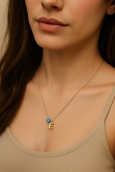 Anziano bijuteri قلادة نسائية باللون الذهبي على شكل حرف E