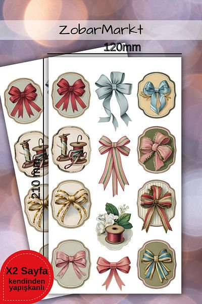 ZobarMarkt ONLINE MARKETING Vintage Ribbons Blooms Sticker Set (Bullet Journal- Agenda - Laptop)