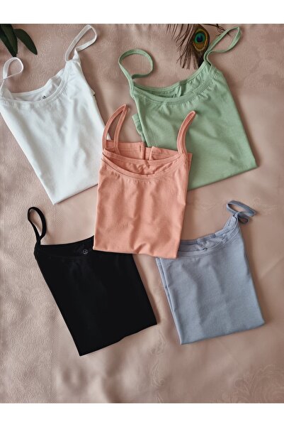 Demirsa Boutique Kadın 5'li İp Askılı Ekstra Biyeli Modal Kumaş Atlet ( Mavi, Pudra, Yeşil, Siyah, Beyaz )