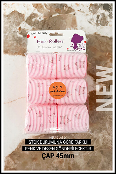 Nera Classy Desenli Büyük Boy Bigudi Cırtlı - Yapışkanlı Saç Bigudisi (ÇAP: 45MM)