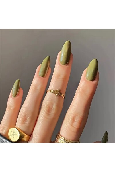 Accessories Vanilla Avenue Haki Yeşil Parlak Şık Orta Uzun Badem Kendinden Ya...