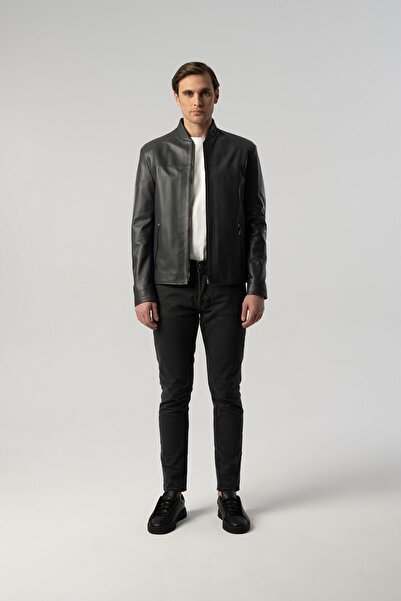 Score Michail Baby Collar Leather Jacket Gray 5020-164