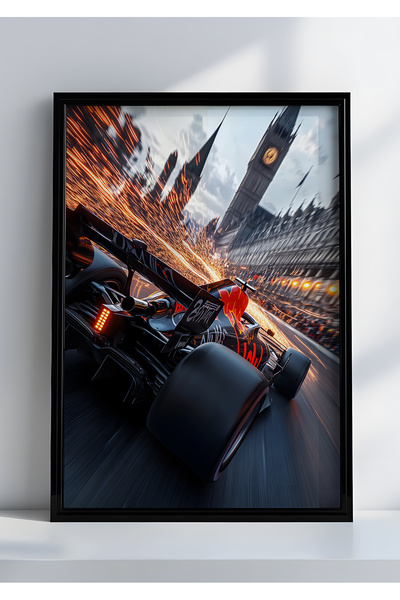 Home Formula 1 4K, Erkek Çocuk Odası Dekoru, Lamine Siyah Çerçeveli, Genç Oda...