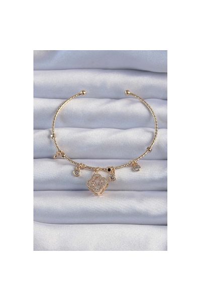 Skygo Gold Colored Zircon Cubic Zirconia Clover Bracelet - Brass Model Charm Tj-Bb6327