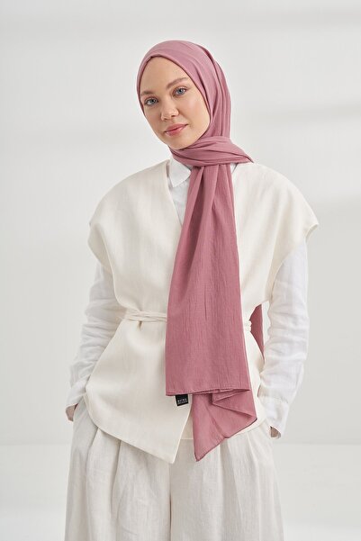 ARMANDA Ρουστίκ βαμβακερό σάλι σε χρώμα αποξηραμένου τριαντάφυλλου (λεπτό, άν...