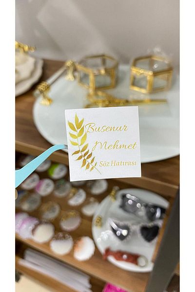 ARLetikettasarım Gold Color Promise, Henna, Engagement Souvenir Tag - 70 Pieces 3.5X3.5 cm