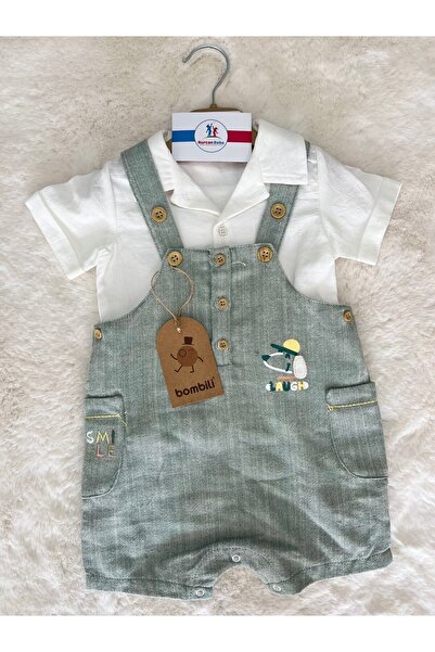 Bombili Keten Düğmeli Salopet Tulum