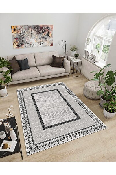 Dijidekor Shine M(102) Gray Fringeless Non-Slip Based Digital Printed Decorat...