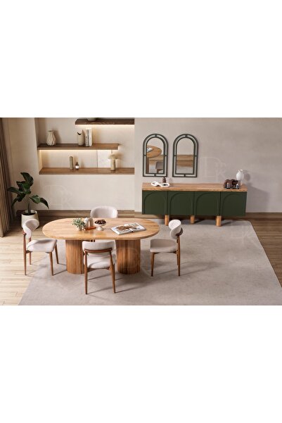 Kızılaslan Mobilya Bohem Masa + 4 Sandalye Yemek Odası Takımı Salon Masa takı...