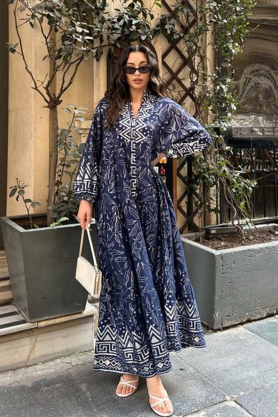 ASEDE 100% Viscose Bohemian Alaçatı Dress V-Neck Ethnic Patterned Viscose Dress Suitable for Hijab