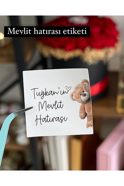 ARLetikettasarım Mevlüt Souvenir Chocolate Tag with Teddy Bear 3.5X3.5 cm 84 Pieces -