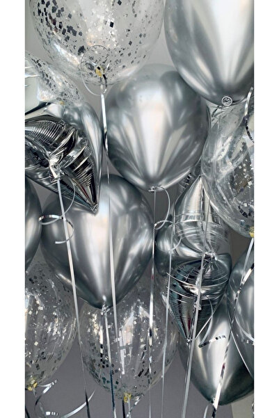 party world مجموعة من 12 بالون فضي من رقائق الفويل الفضية الشفافة والترتر الف...