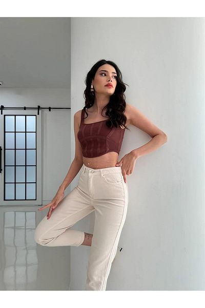 Trn JNS Lucy Boyfriend Beige Mom Ψηλόμεσο Λύκρα Τζιν Παντελόνι