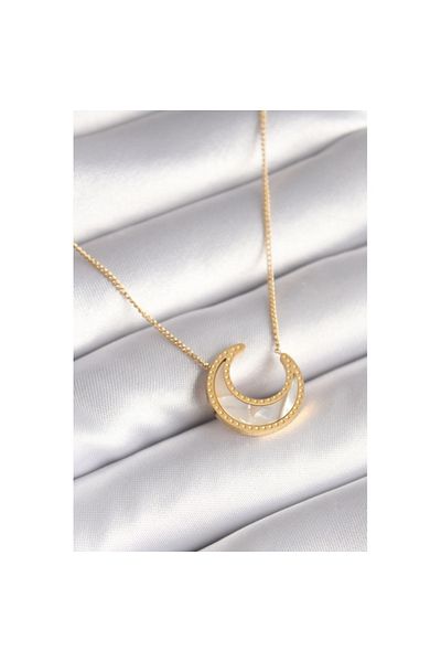 Skygo 316l Steel Gold Color White Pearlescent Crescent Model Women's Necklace - Tj-bko8362