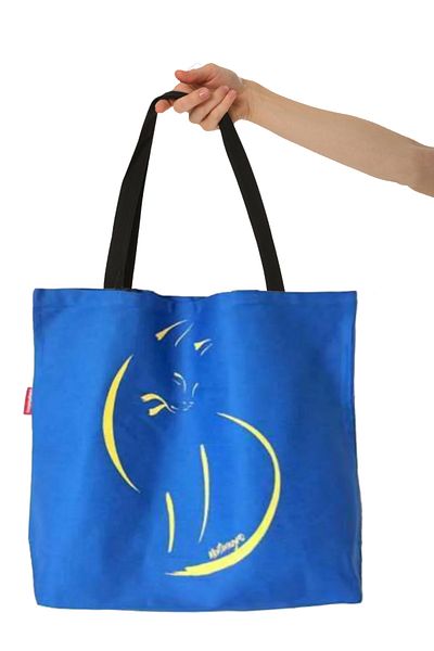 Baghashtag Blue Cat Printed Gabardine Cloth Bag
