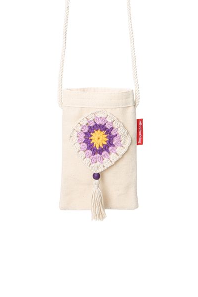 Baghashtag Purple Pattern Hand Embroidered Canvas Phone Bag