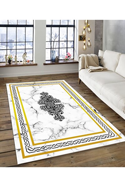 Dijidekor Shine M(183) White Fringeless Non-Slip Based Digital Printed Decora...