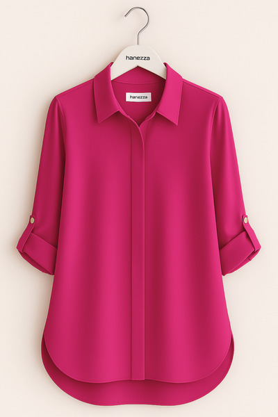 Hanezza Γυναικείο Φούξια Πουκάμισο με Πτυσσόμενο Μανίκι σε Μεγάλο Μέγεθος 42-...